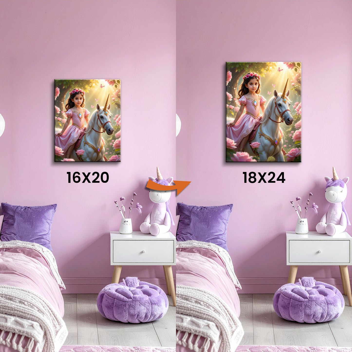 Upgrade Your 16x20 Inches 'The Roselight Unicorn Princess' Canvas To 18x24 Inches Canvas