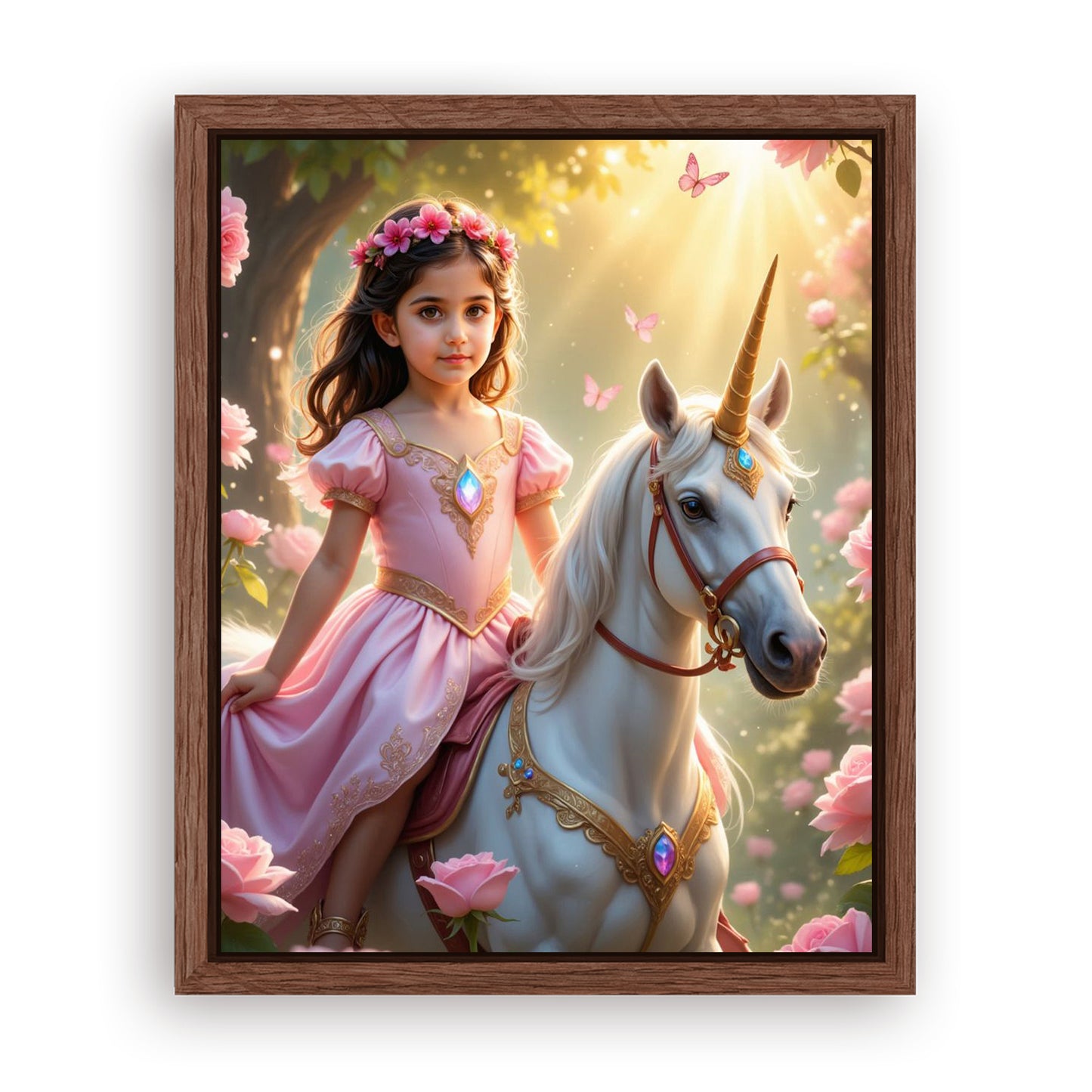 Save 33% When You Add A Frame To Your 16x20 'The Roselight Unicorn Princess' Canvas Now