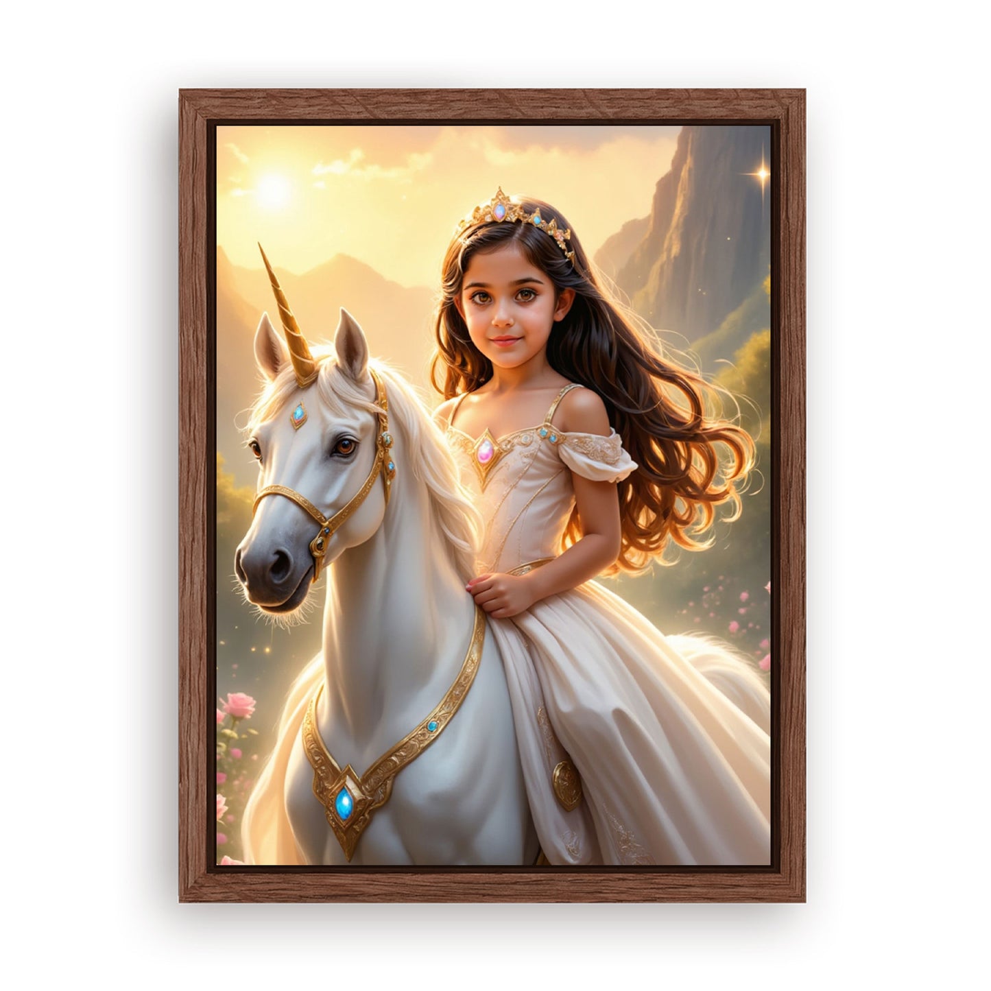 Save 40% When You Add A Frame To Your 12x16 'The Sunset Unicorn Princess' Canvas Now