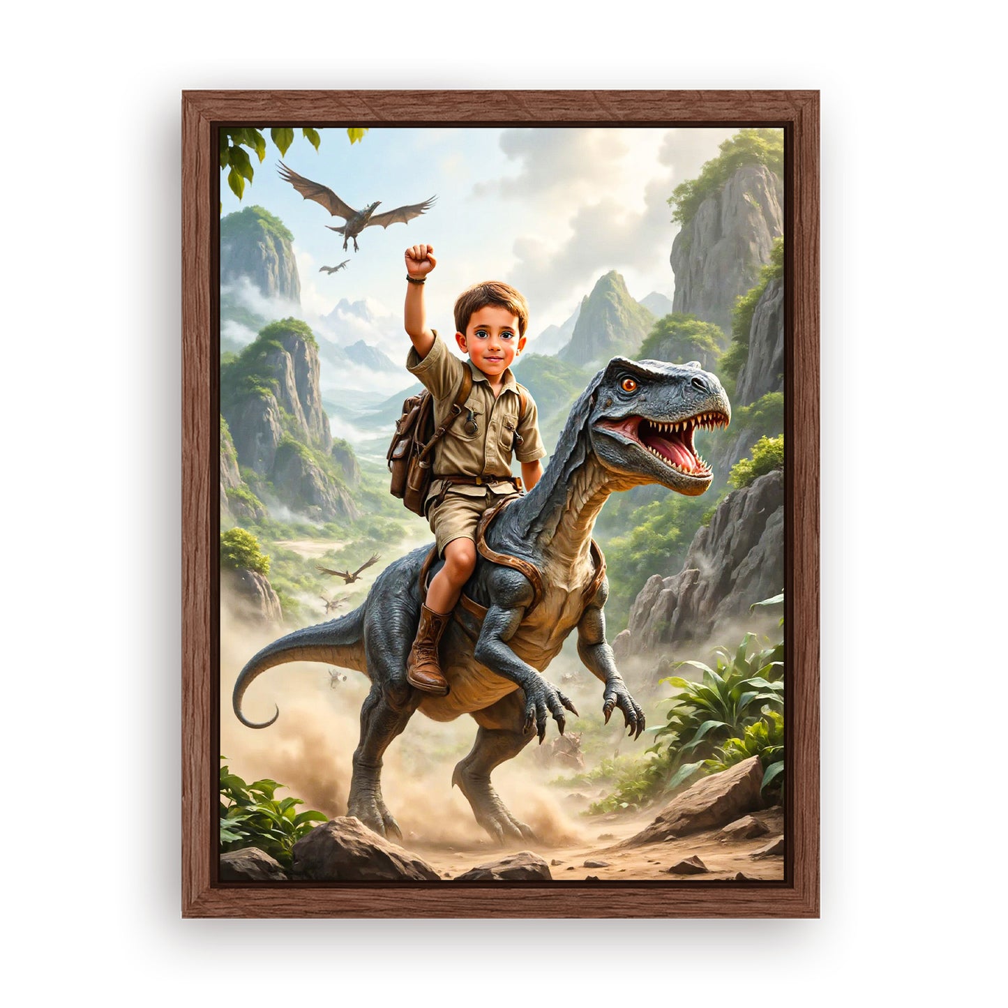 Save 33% When You Add A Frame To Your 12x16 'The Dino Tamer' Canvas Now