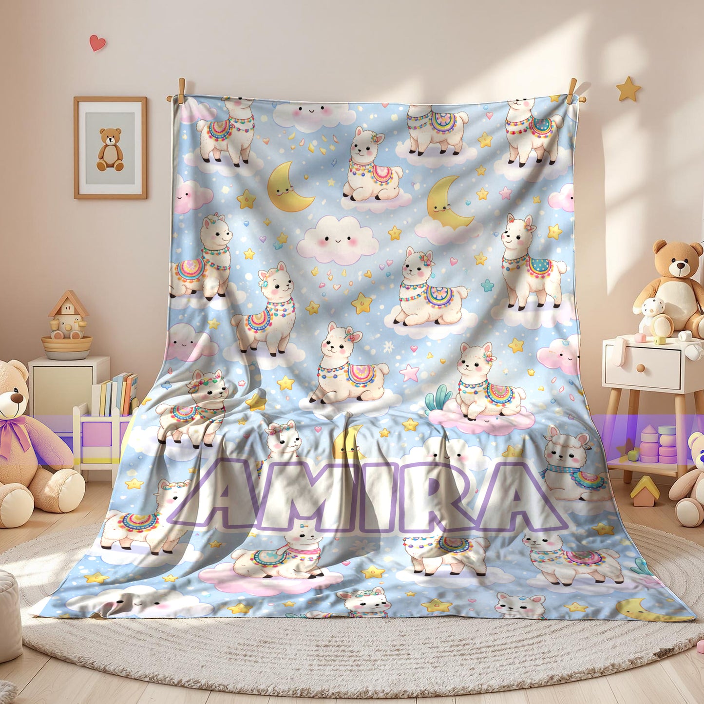 Personalized Llama Blanket for Kids