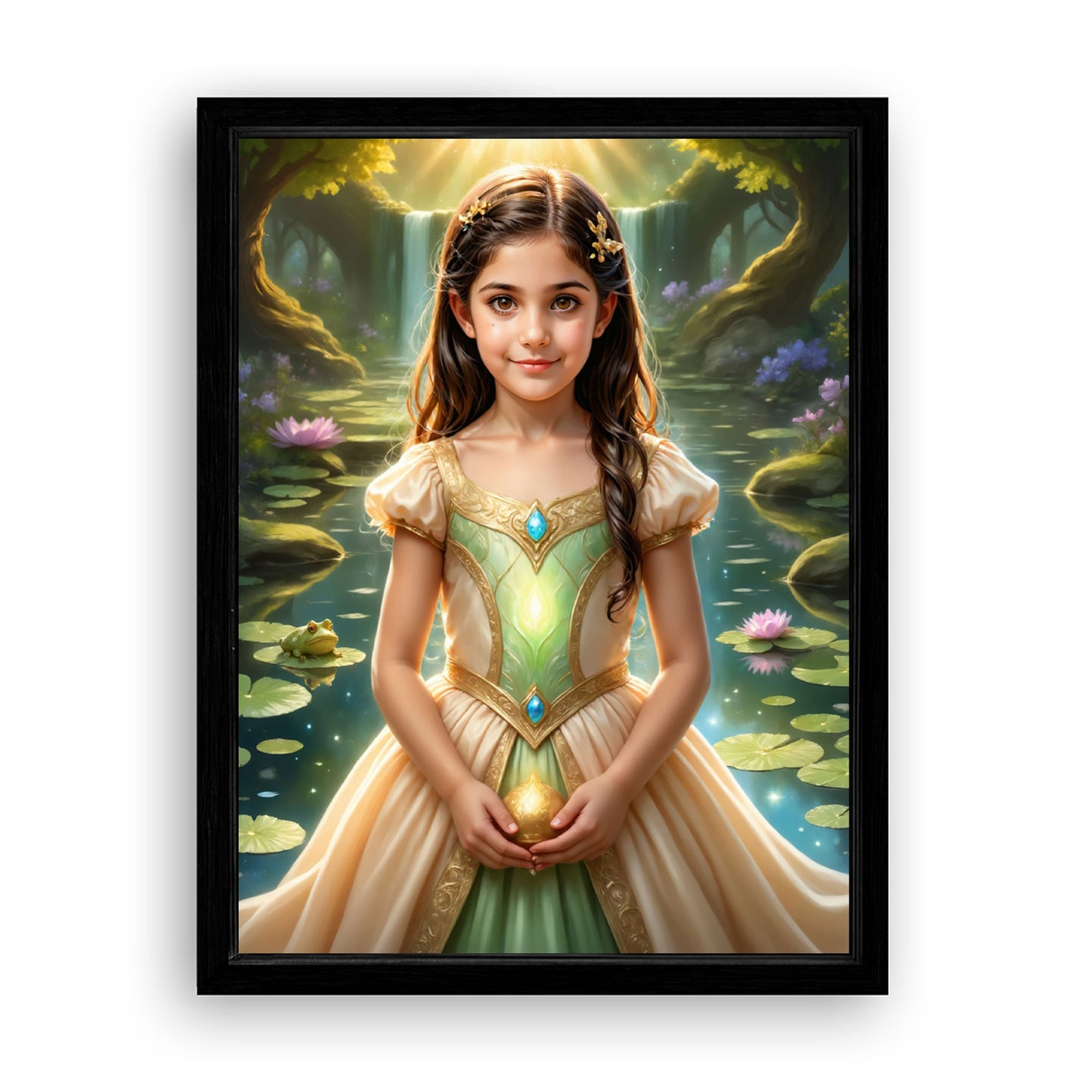 Save 33% When You Add A Frame To Your 12x16 'The Frog Princess by the Pond' Canvas Now