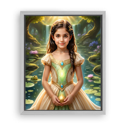Save 33% When You Add A Frame To Your 16x20 'The Frog Princess by the Pond' Canvas Now