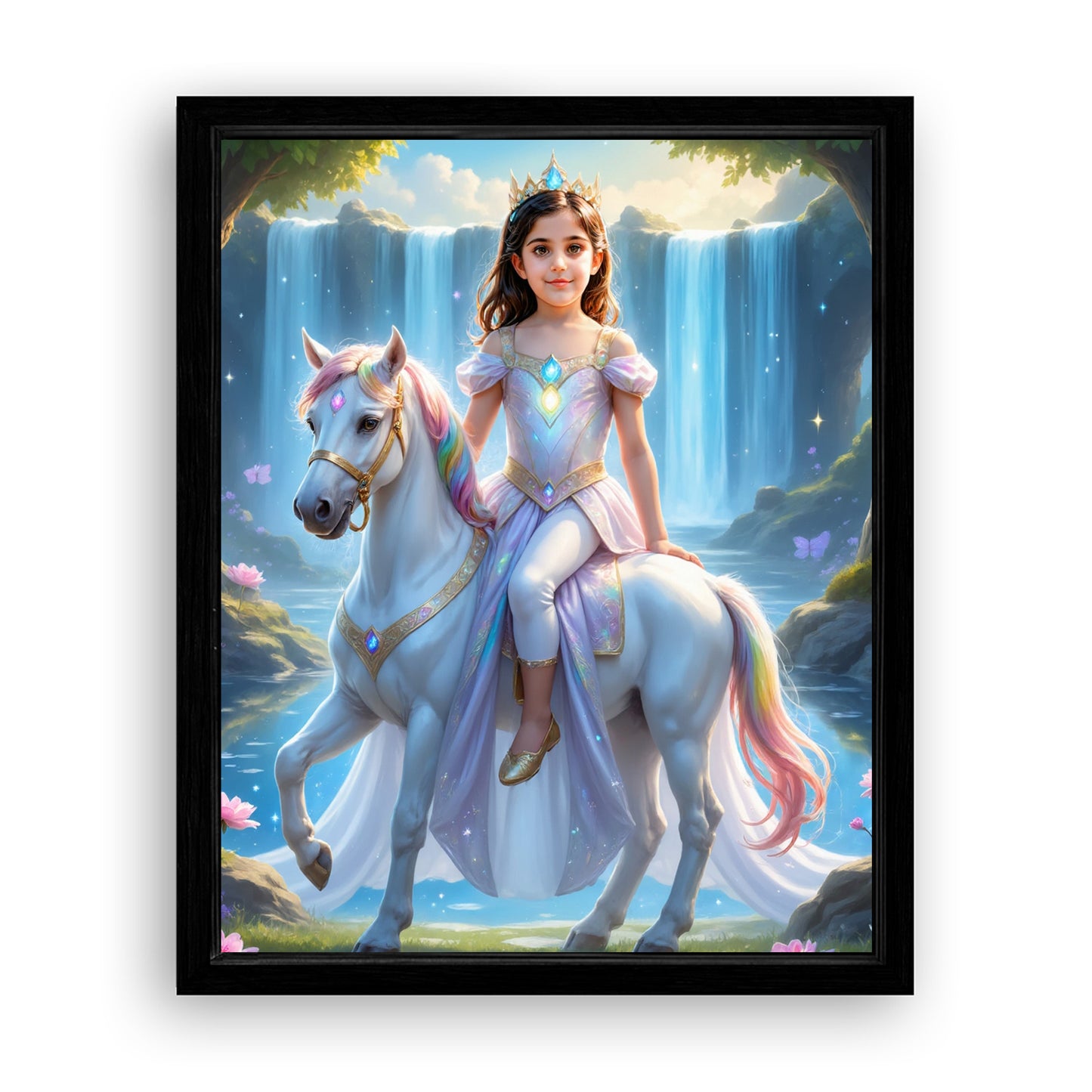 Save 33% When You Add A Frame To Your 18x24 'The Unicorn Rider Princess' Canvas Now