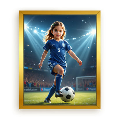 Save 33% When You Add A Frame To Your 10x08 'The Soccer Striker' Canvas Now