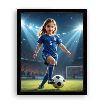 Save 33% When You Add A Frame To Your 16x20 'The Soccer Striker' Canvas Now