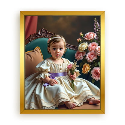 Save 33% When You Add A Frame To Your 16x20 'The Little Girl with Flowers' Canvas Now