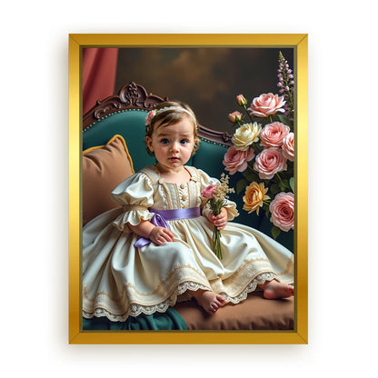 Save 33% When You Add A Frame To Your 12x16 'The Little Girl with Flowers' Canvas Now