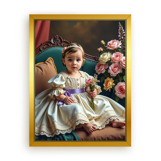 Save 33% When You Add A Frame To Your 12x16 'The Little Girl with Flowers' Canvas Now