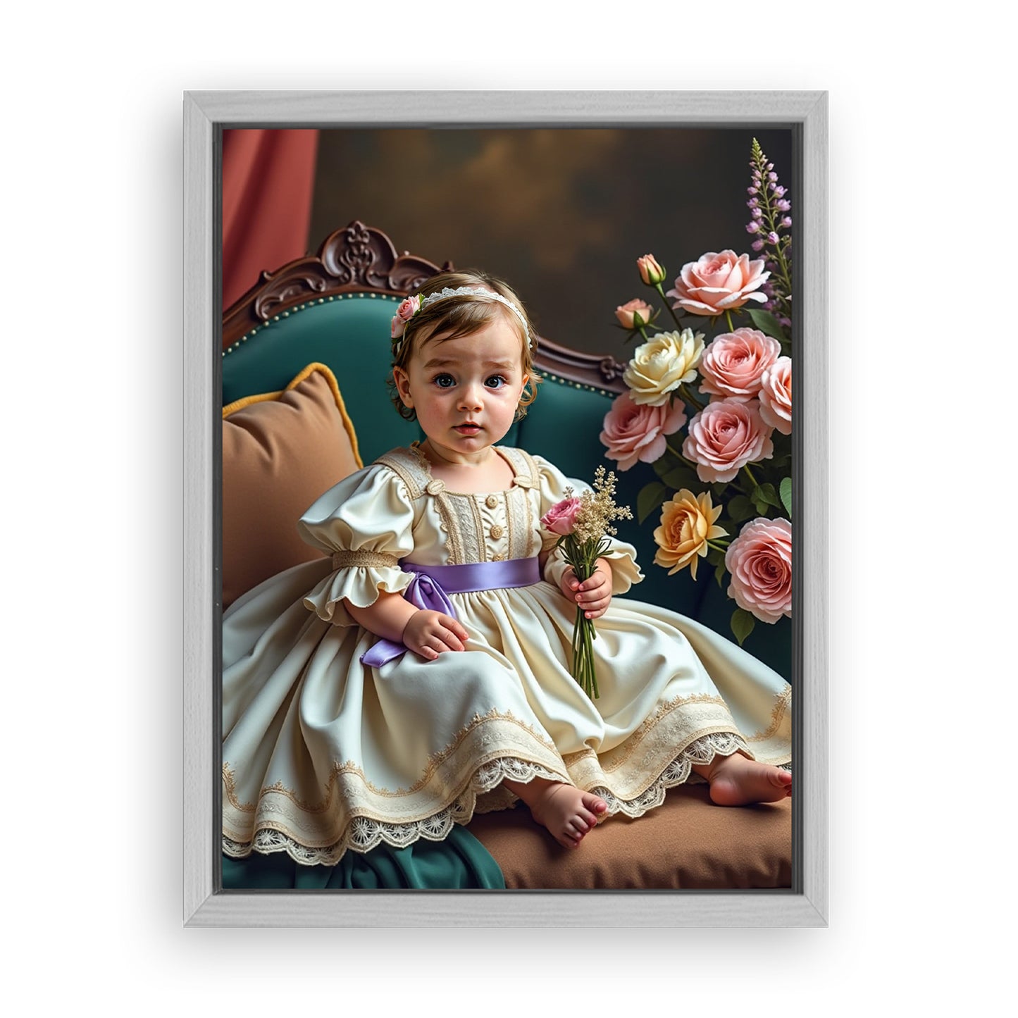 Save 33% When You Add A Frame To Your 12x16 'The Little Girl with Flowers' Canvas Now