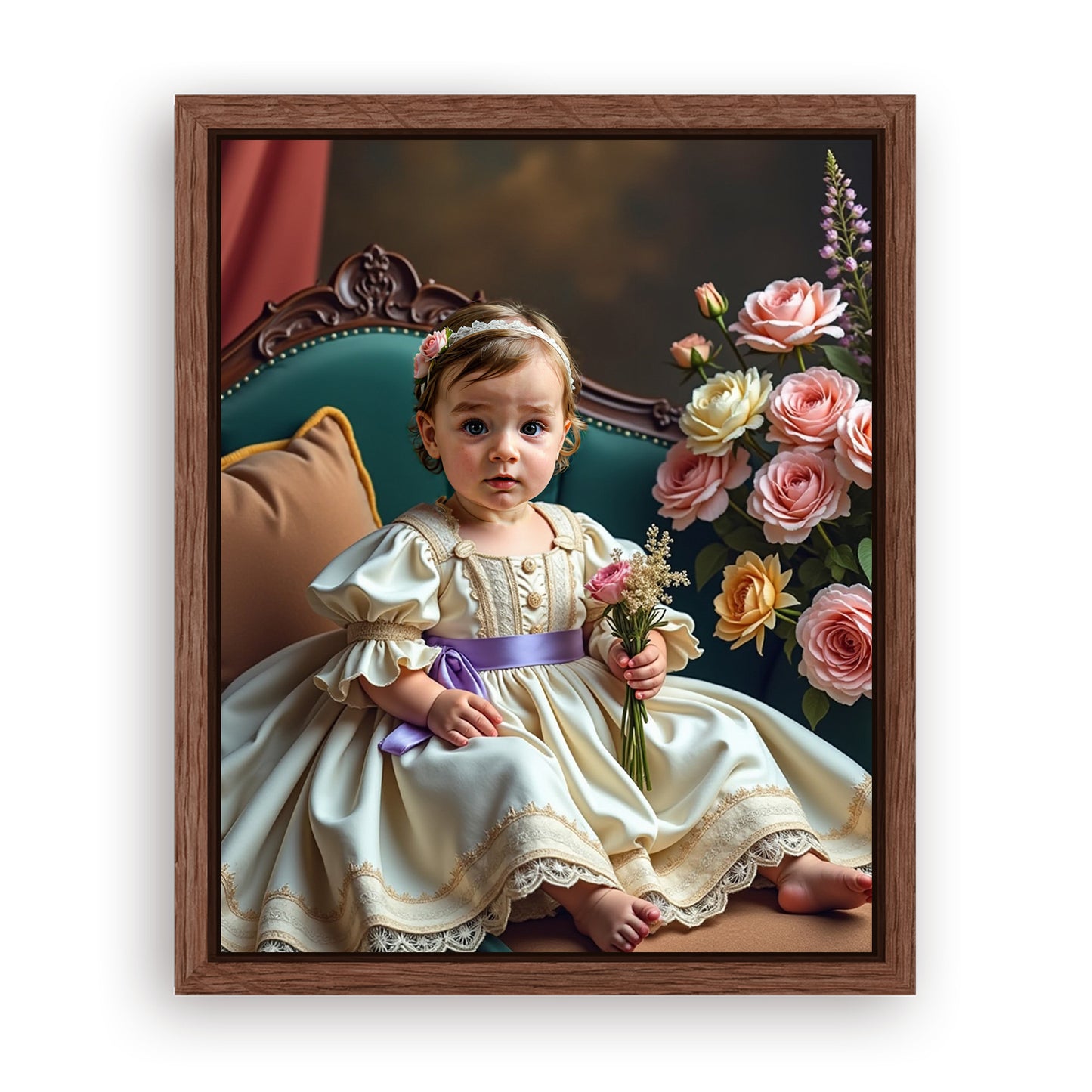 Save 33% When You Add A Frame To Your 10x08 'The Little Girl with Flowers' Canvas Now