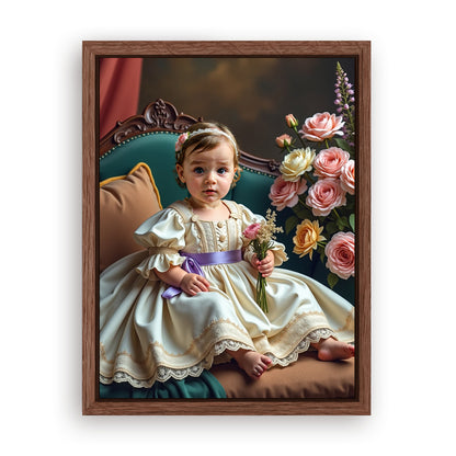 Save 33% When You Add A Frame To Your 12x16 'The Little Girl with Flowers' Canvas Now