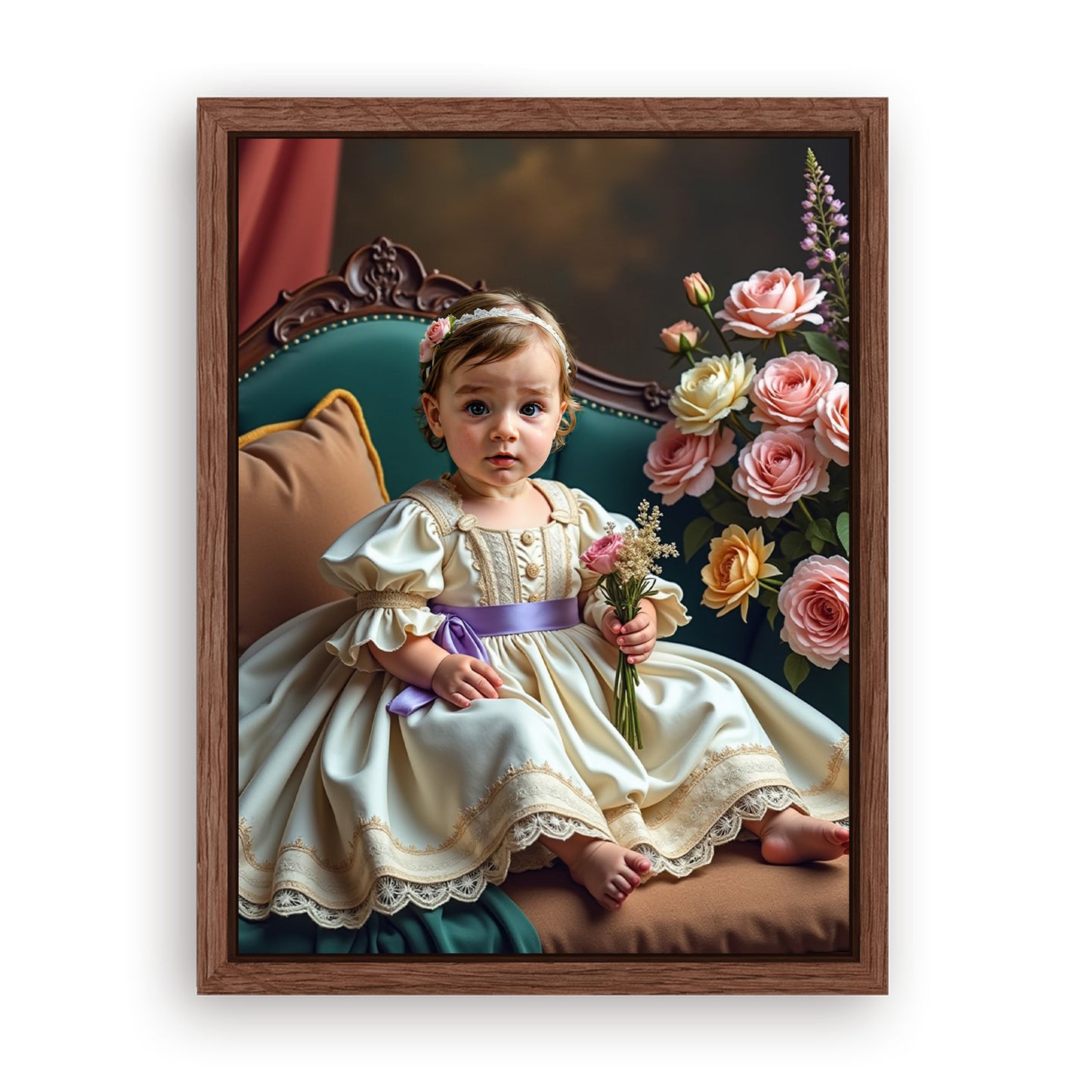 Save 33% When You Add A Frame To Your 18x24 'The Little Girl with Flowers' Canvas Now