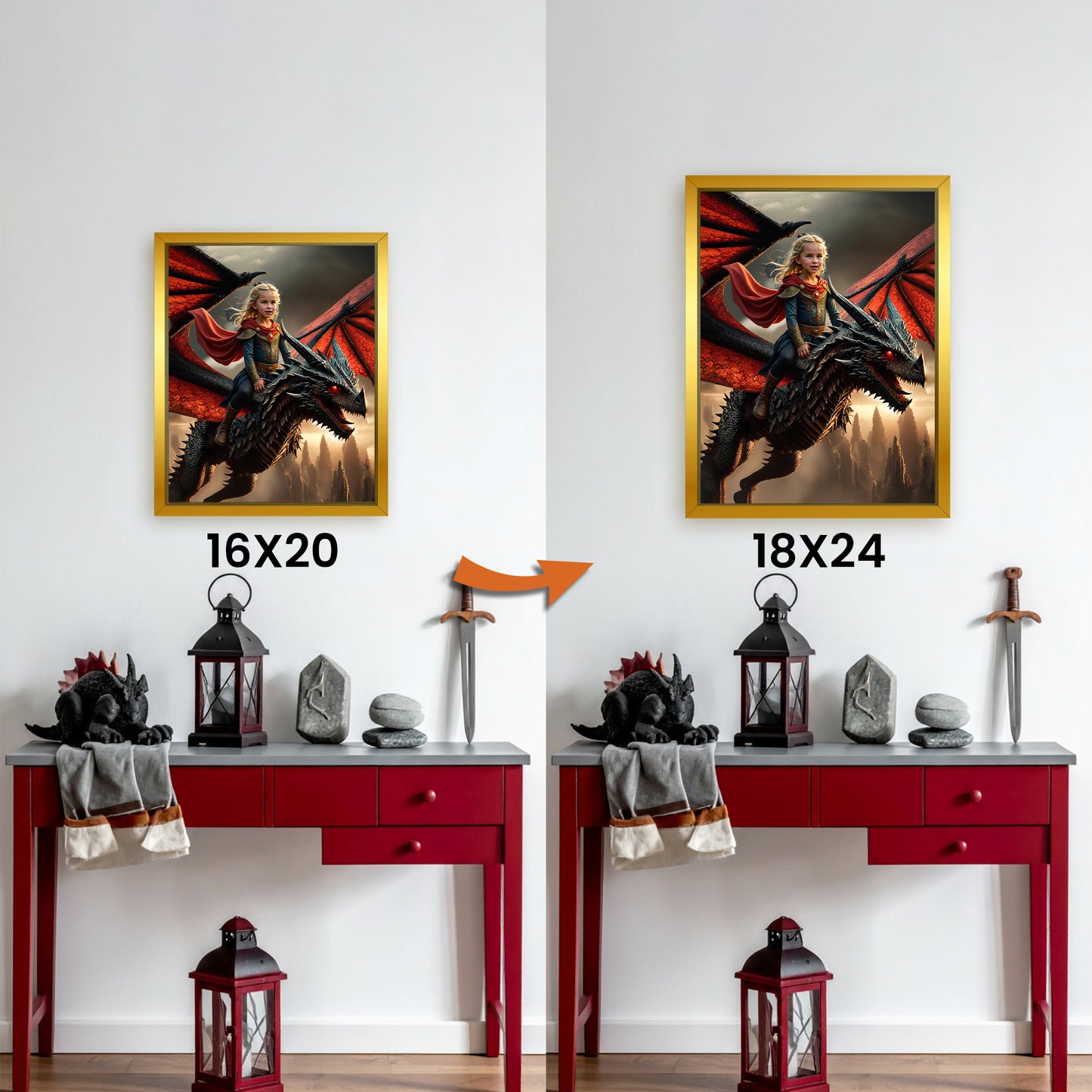 Make Your 16x20 Inches 'The Dragon Rider' Canvas Even Bigger & More Magical, Get the Framed 18x24 Inches Canvas Upgrade!