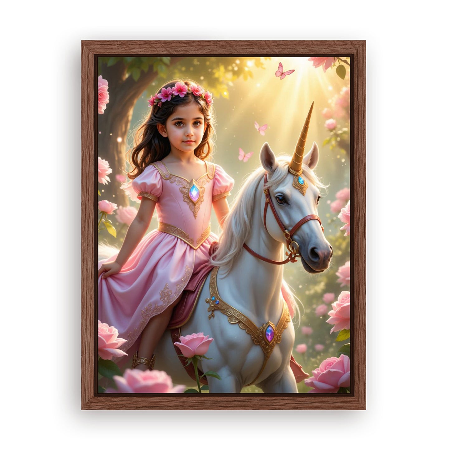 Save 33% When You Add A Frame To Your 12x16 'The Roselight Unicorn Princess' Canvas Now
