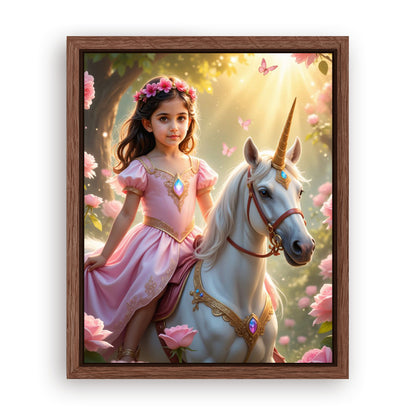 Save 40% When You Add A Frame To Your 10x08 'The Roselight Unicorn Princess' Canvas Now