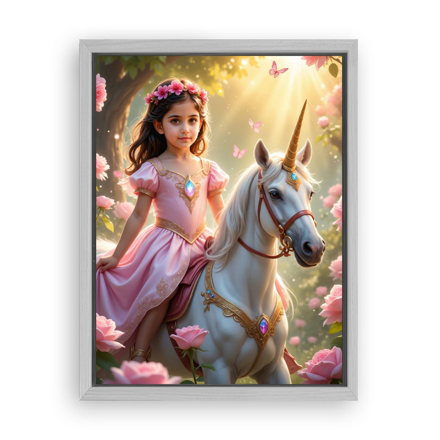 Save 33% When You Add A Frame To Your 12x16 'The Roselight Unicorn Princess' Canvas Now