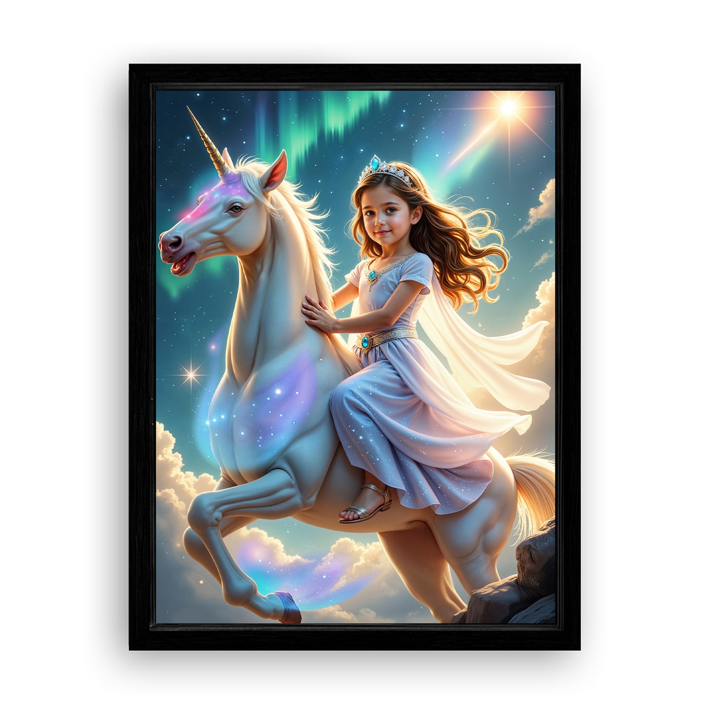 Save 40% When You Add A Frame To Your 12x16 'The Aurora Unicorn Princess' Canvas Now