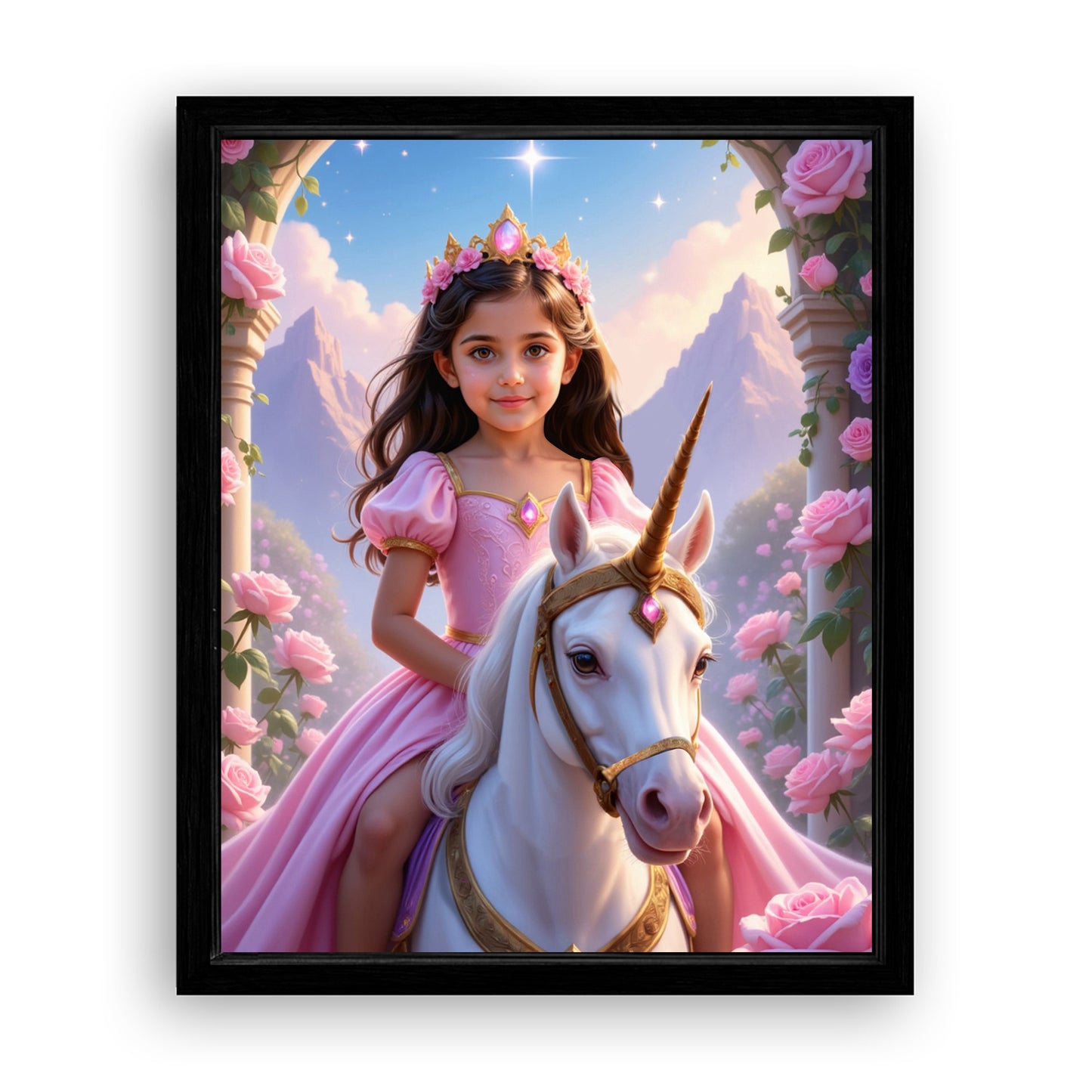 Save 33% When You Add A Frame To Your 16x20 'The Majestic Blossom Unicorn Princess' Canvas Now