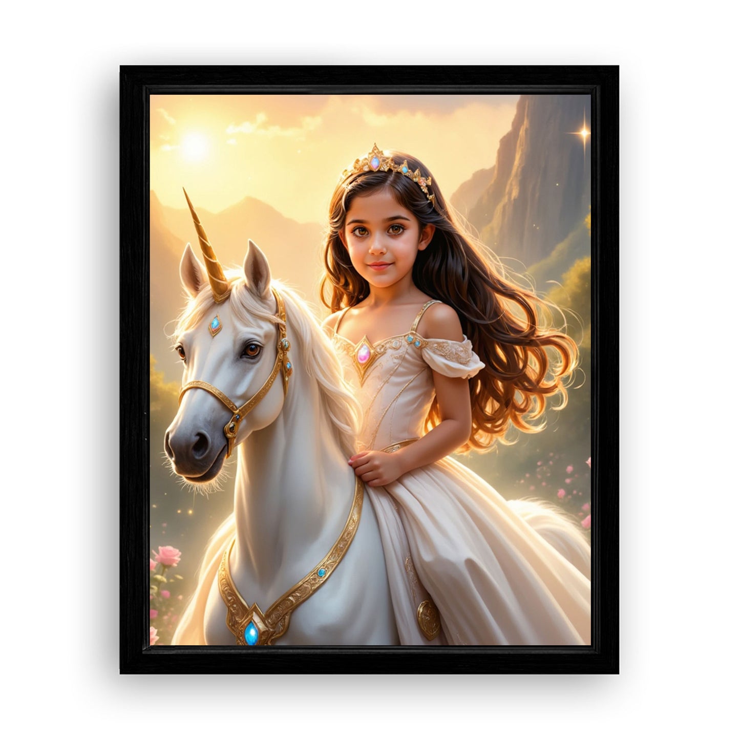 Save 33% When You Add A Frame To Your 16x20 'The Sunset Unicorn Princess' Canvas Now