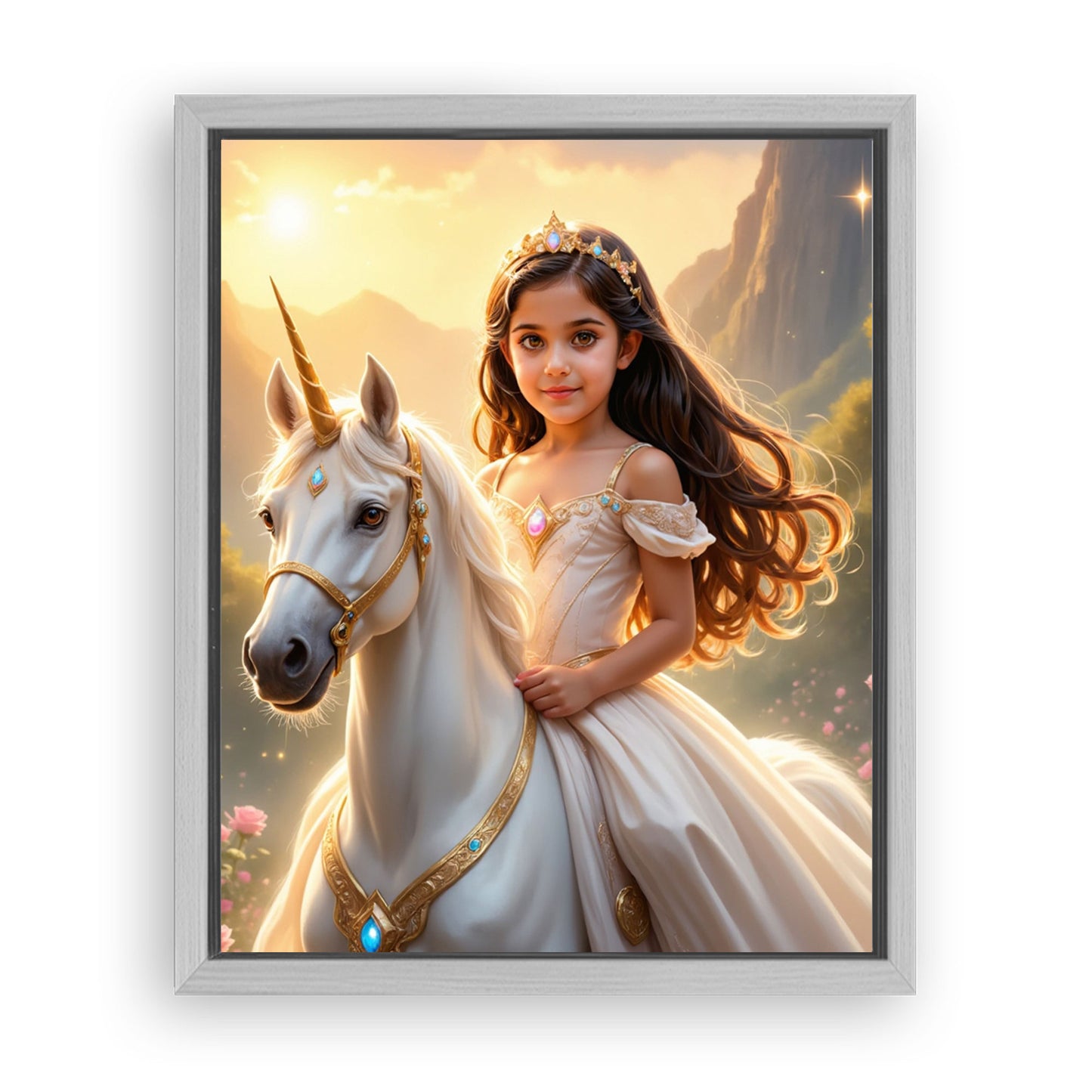 Save 33% When You Add A Frame To Your 16x20 'The Sunset Unicorn Princess' Canvas Now