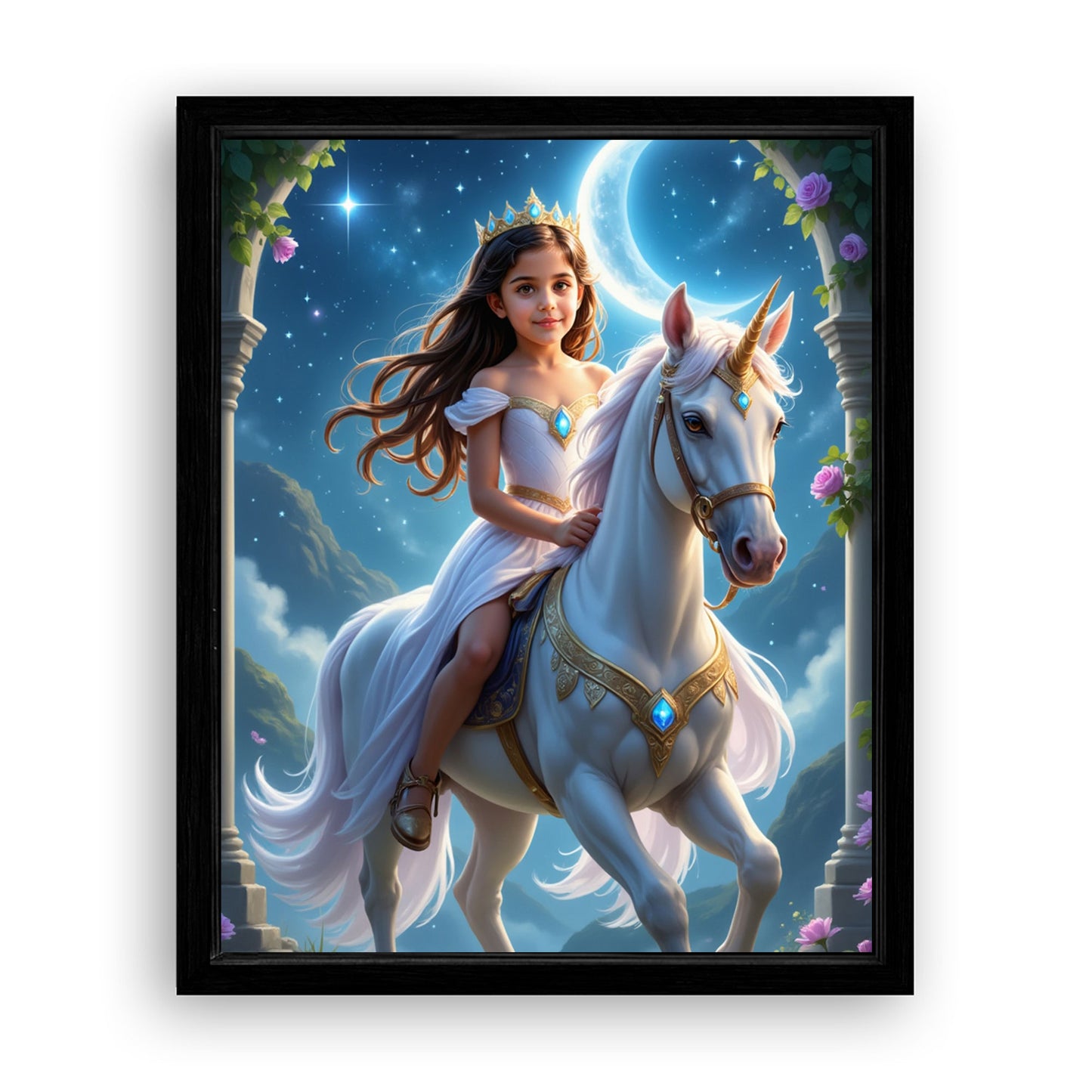 Save 33% When You Add A Frame To Your 16x20 'The Skyglow Unicorn Princess' Canvas Now