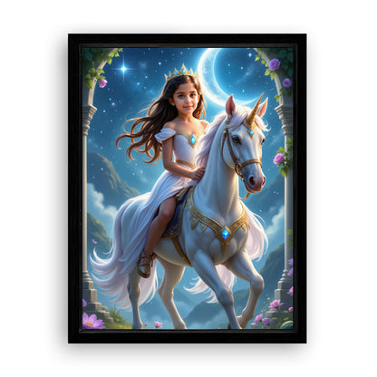 Save 33% When You Add A Frame To Your 12x16 'The Skyglow Unicorn Princess' Canvas Now