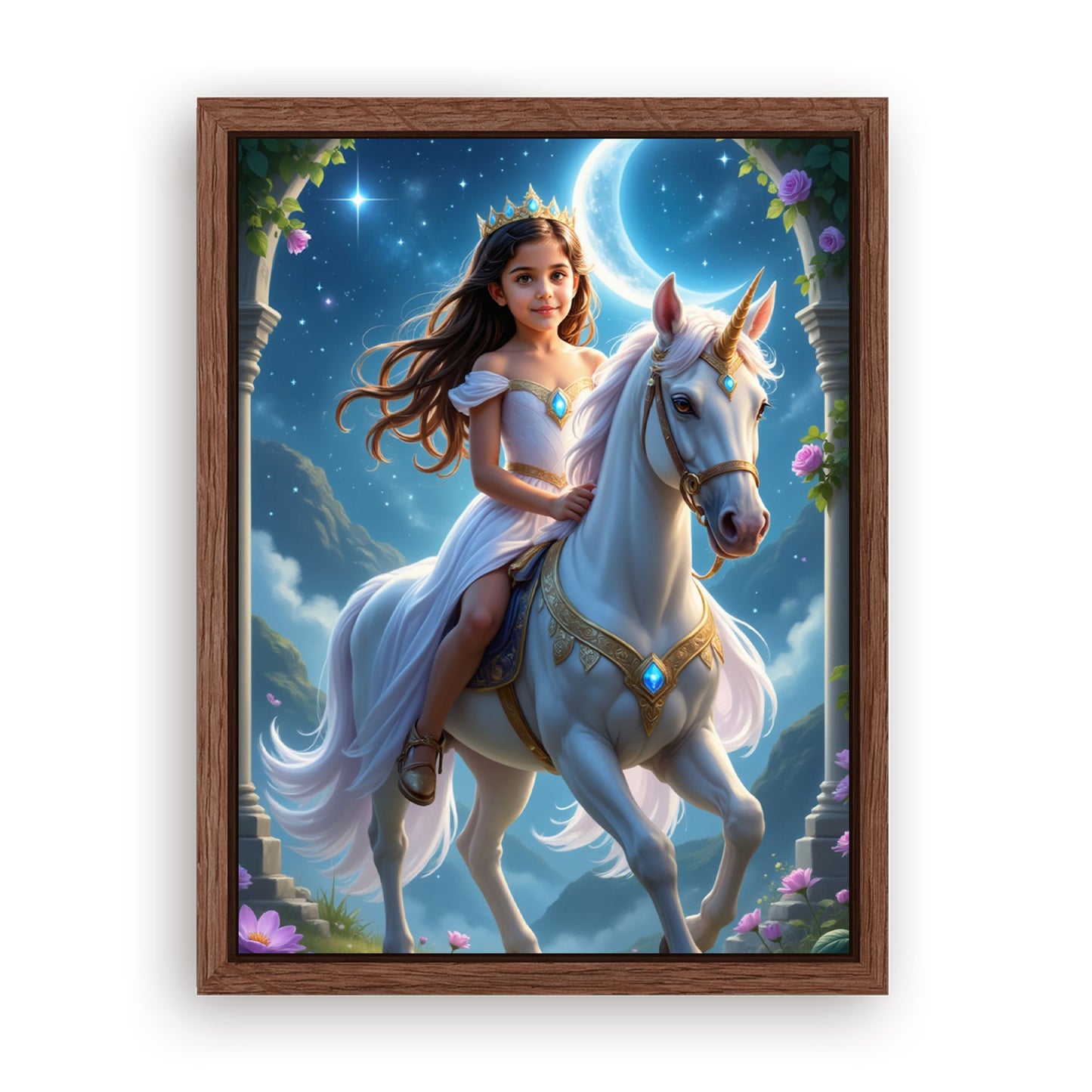 Save 33% When You Add A Frame To Your 12x16 'The Skyglow Unicorn Princess' Canvas Now