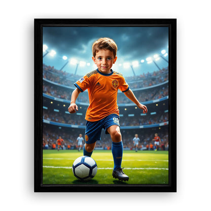 Save 33% When You Add A Frame To Your 10x08 'The Soccer Star' Canvas Now