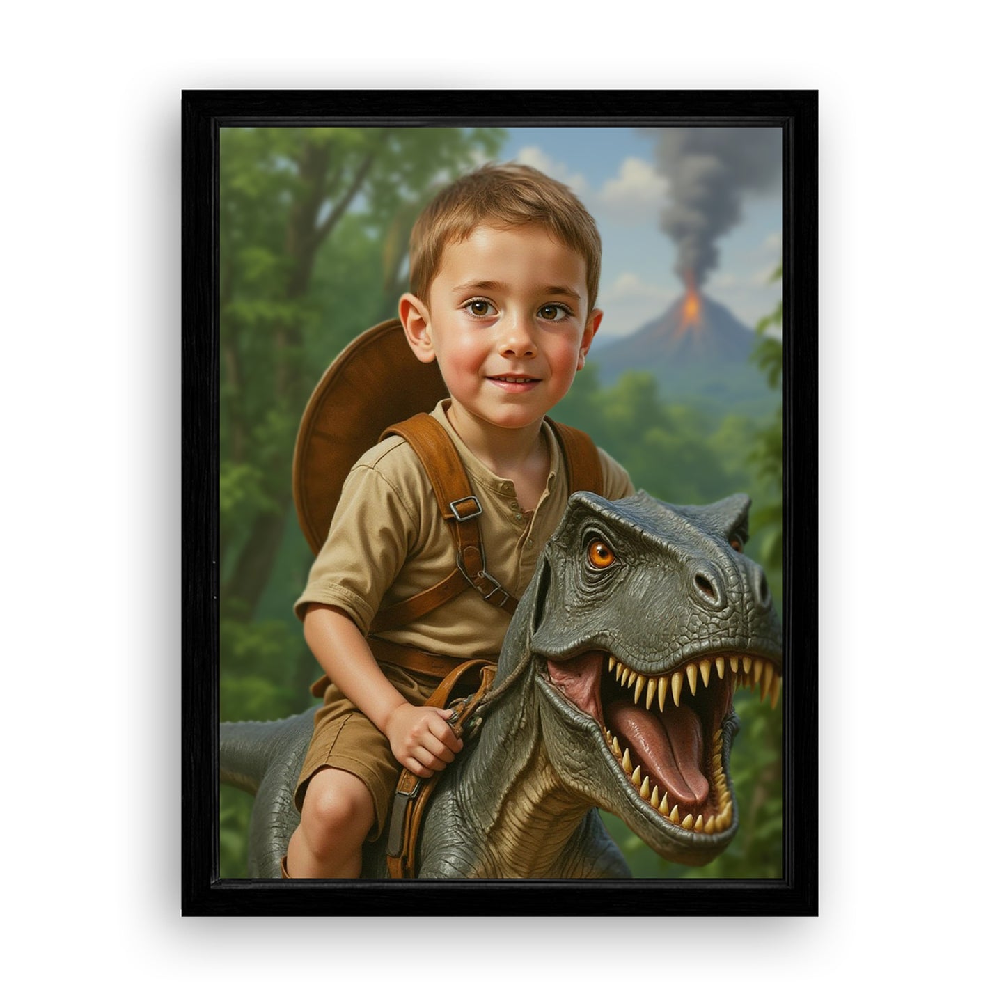Save 33% When You Add A Frame To Your 18x24 'The Dino Rider' Canvas Now