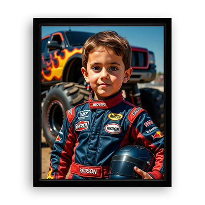 Save 33% When You Add A Frame To Your 10x08 'The Monster Racer' Canvas Now