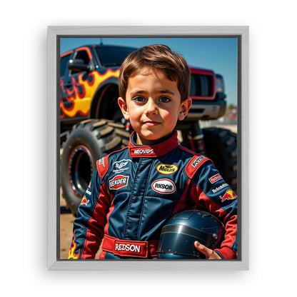 Save 33% When You Add A Frame To Your 10x08 'The Monster Racer' Canvas Now