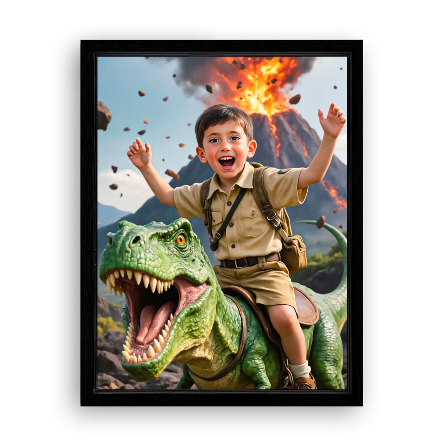Save 33% When You Add A Frame To Your 12x16 'The Dino Adventurer' Canvas Now