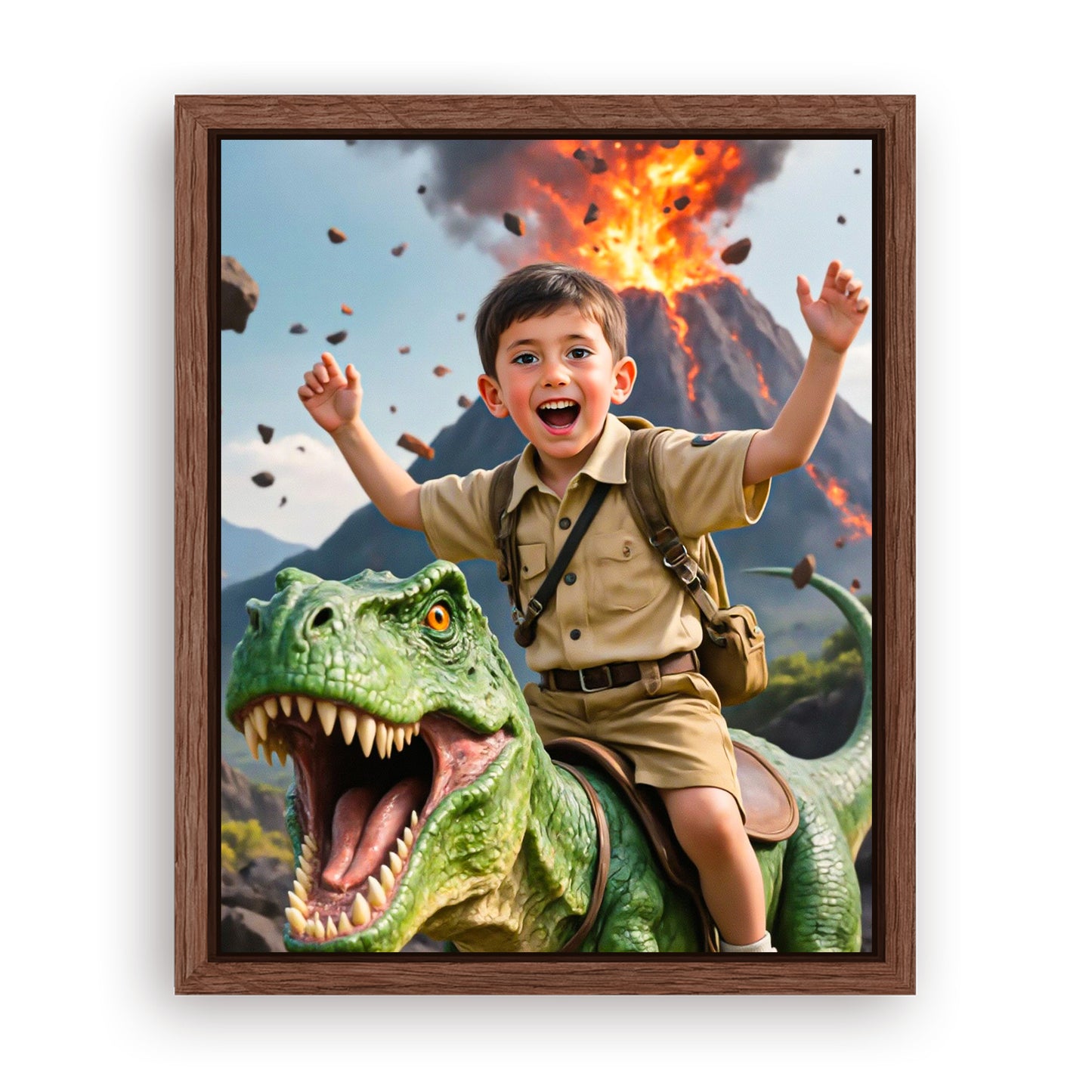 Save 33% When You Add A Frame To Your 10x08 'The Dino Adventurer' Canvas Now
