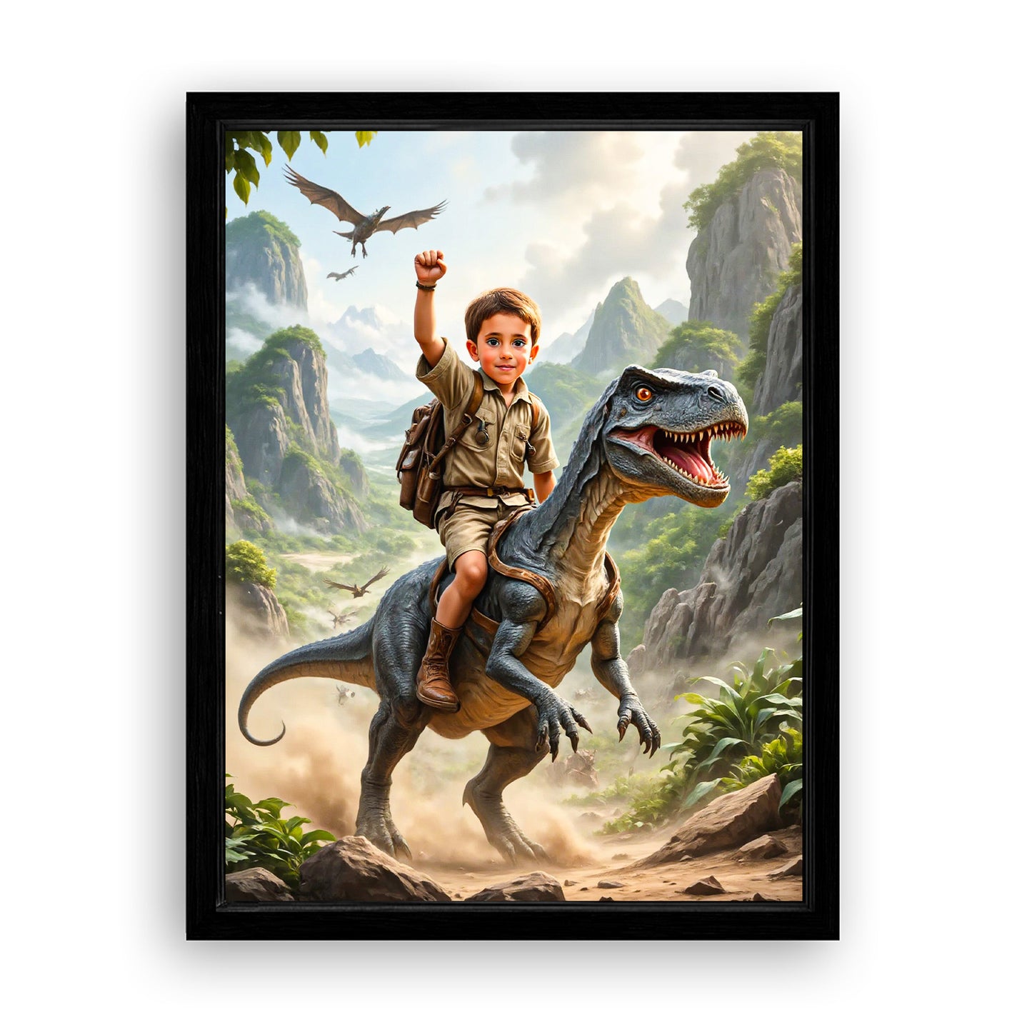 Save 33% When You Add A Frame To Your 12x16 'The Dino Tamer' Canvas Now