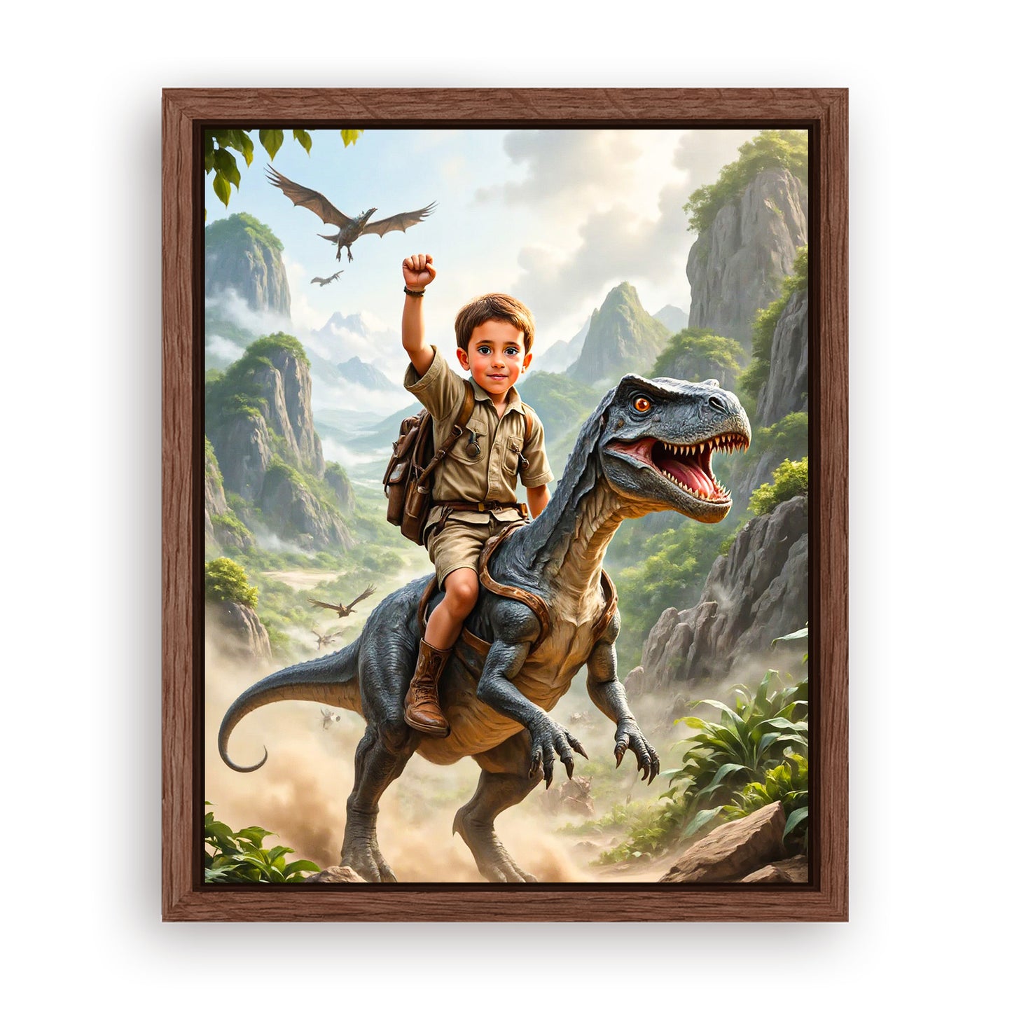 Save 33% When You Add A Frame To Your 16x20 'The Dino Tamer' Canvas Now